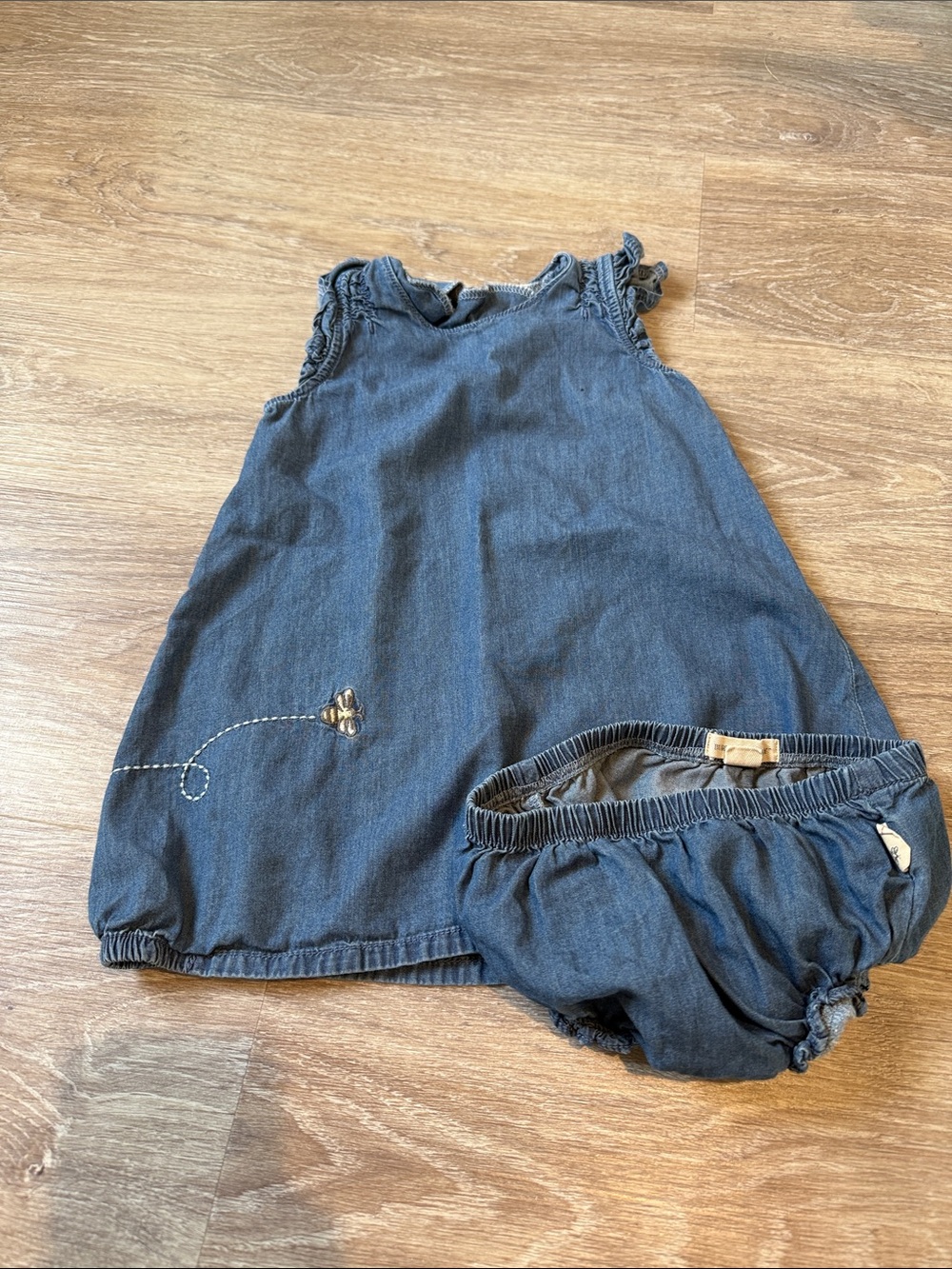 Girls' Denim-Style Blue Dress with Matching Bloomers